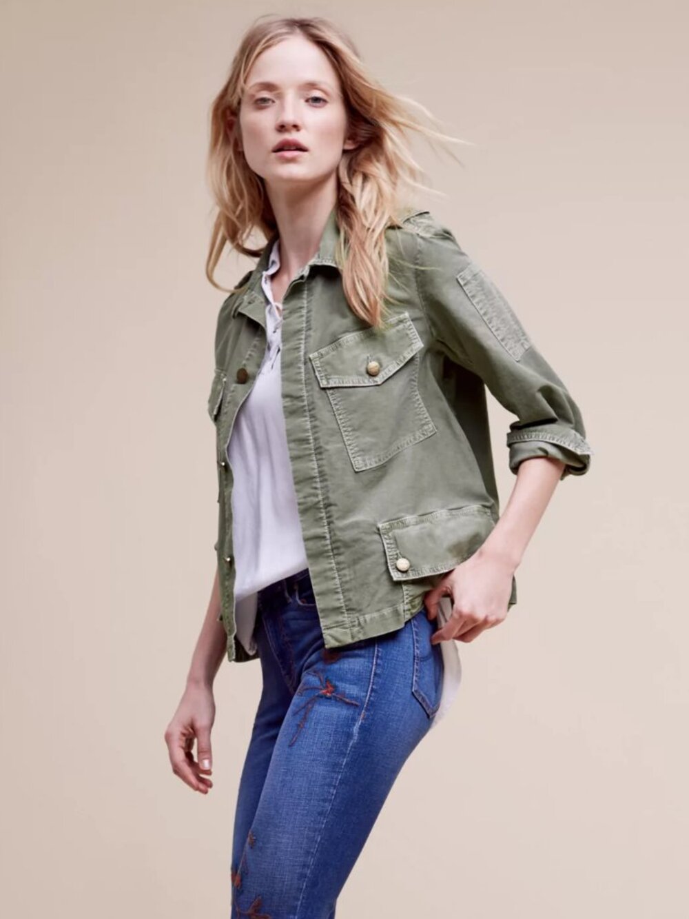 🍂 Current/Elliott Fall Distressed Military Jacket in Army Green, Size: M/2
